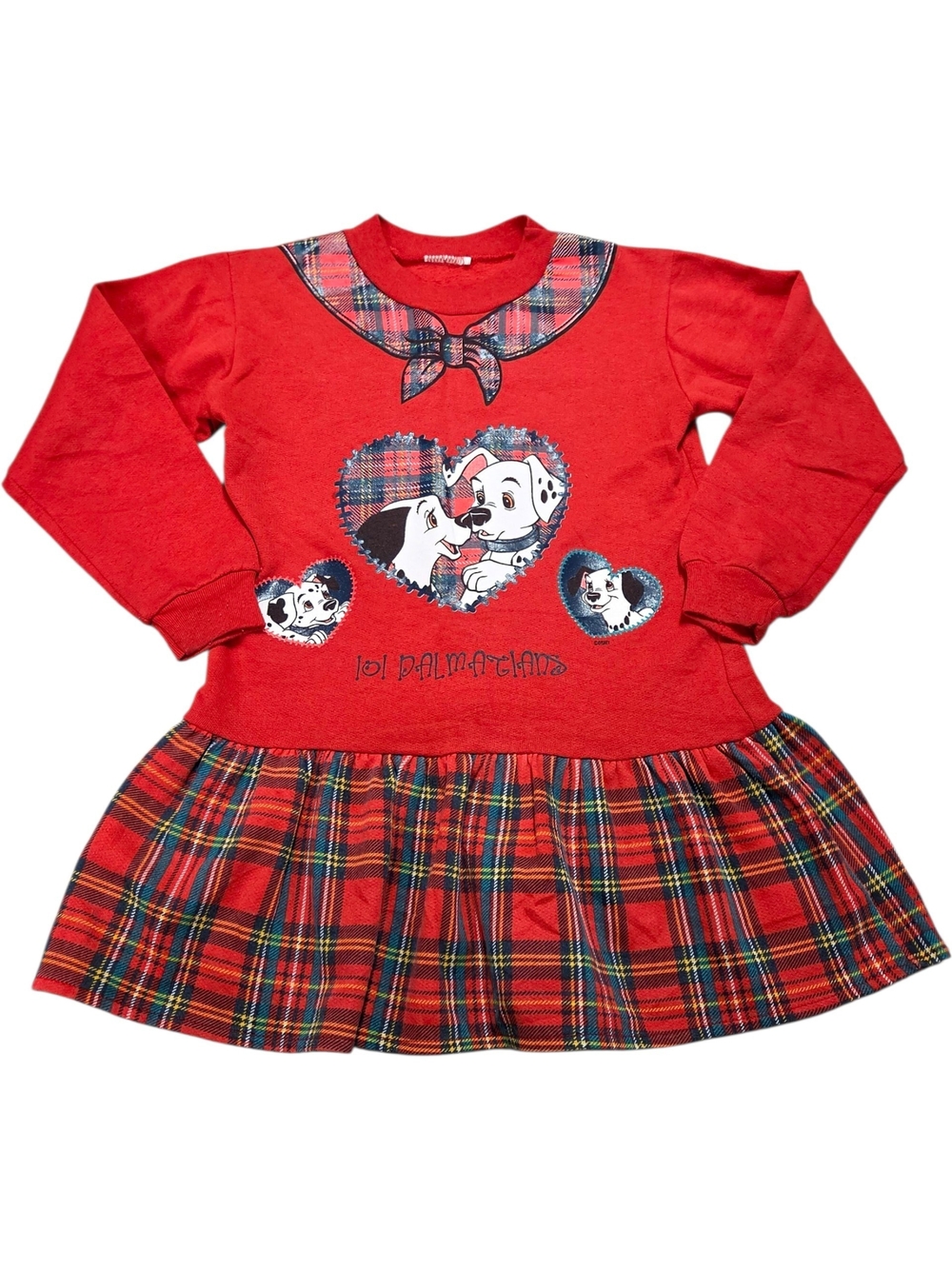 6y Vintage Red 101 Dalmatians Plaid Skirt Sweatshirt Dress